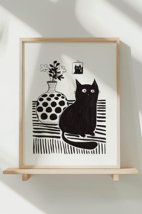 Black cat with vase